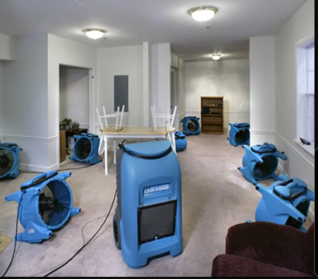 Air movers and dehumidifier setup for Water Damage Restoration in Littlefield