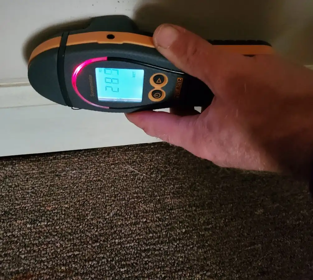 Moisture detection at baseboard during Sewage Cleanup & Sanitation in Littlefield